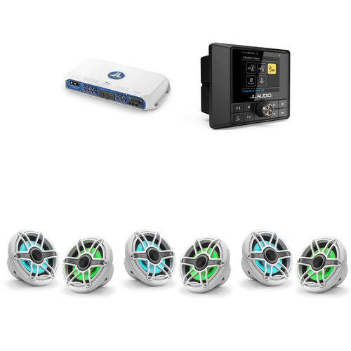 JL Audio MM50 & MV600/6i w/ (3) M6-650X-S-GwGw-i, RGB LED Gloss White, Sport Grille Speakers
