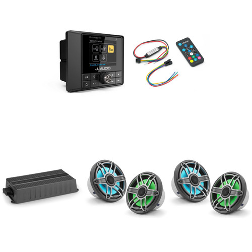JL Audio MM50 & MX500/4 w/ (2) M6-770X-S-Gmti-i, RGB LED, Gunmetal & Titanium Sport Grille Speakers & LED Controller