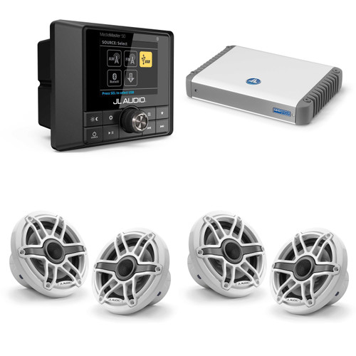JL Audio MM50 & MHD600/4 w/ (2) M6-650X-S-GwGw, Gloss White, Sport Grille Speakers