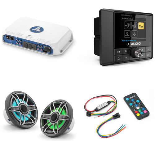 JL Audio MM50 & MV400/4i w/ M6-650X-S-Gmti-i, RGB LED, Gunmetal & Titanium Sport Grille Speakers & LED Controller