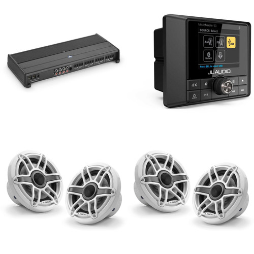 JL Audio MM50 & XDM800/8 w/ (2) M6-650X-S-GwGw, Gloss White, Sport Grille Speakers