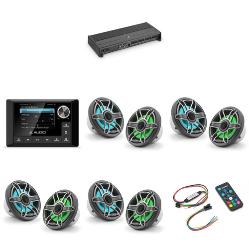 JL Audio MM105 & XDM800/8 w/ (4) M6-650X-S-Gmti-i, RGB LED, Gunmetal & Titanium Sport Grille Speakers & LED Controller