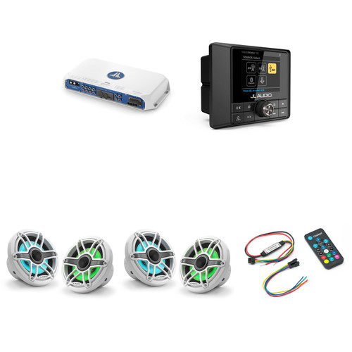 JL Audio MM50 & MV800/8i w/ (2) M6-650X-S-GwGw-i, RGB LED Gloss White, Sport Grille Speakers & LED Controller