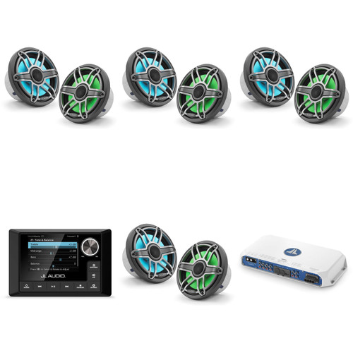 JL Audio MM105 & MV800/8i w/ (4) M6-770X-S-Gmti-i, RGB LED, Gunmetal & Titanium Sport Grille Speakers