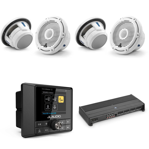 JL Audio MM50 & XDM800/8 w/ (2) M6-770X-C-3Gw 7.7, Gloss White, White Tweeter, Classic Grille Speakers