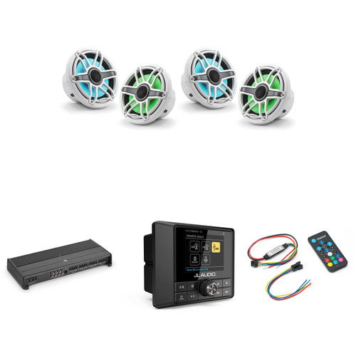 JL Audio MM50 & XDM800/8 w/ (2) M6-770X-S-GwGw-i, RGB LED Gloss White, Sport Grille Speakers & LED Controller