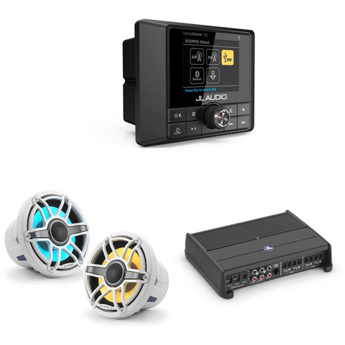 JL Audio MM50 & XDM400/4 w/ M6-880X-S-GwGw-i, RGB LED Gloss White, Sport Grille Speakers