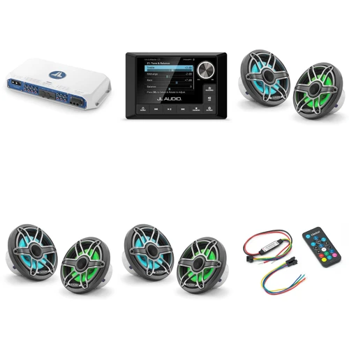 JL Audio MM105 & MV600/6i w/ (3) M6-650X-S-Gmti-i, RGB LED, Gunmetal & Titanium Sport Grille Speakers & LED Controller