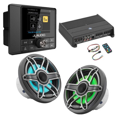 JL Audio MM50 & XDM400/4 w/ M6-650X-S-Gmti-i, RGB LED, Gunmetal & Titanium Sport Grille Speakers & LED Controller