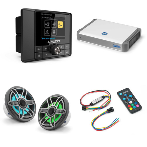 JL Audio MM50 & MHD600/4 w/ M6-650X-S-Gmti-i, RGB LED, Gunmetal & Titanium Sport Grille Speakers & LED Controller