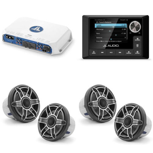 JL Audio MM105 & MV400/4i w/ (2) M6-880X-S-Gmti, Gunmetal & Titanium Sport Grille Speakers