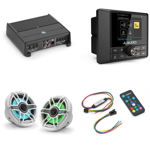 JL Audio MM50 & XDM200/2 w/ M6-650X-S-GwGw-i, RGB LED Gloss White, Sport Grille Speakers & LED Controller