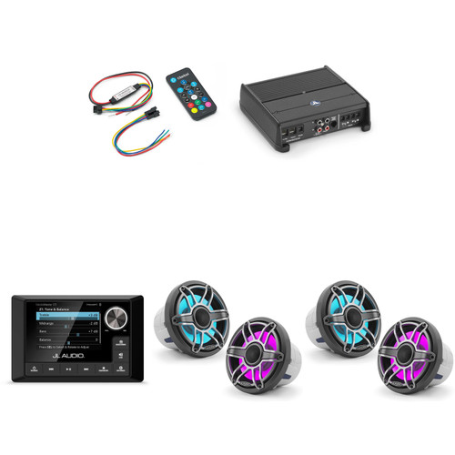 JL Audio MM105 & XDM200/2 w/ (2) M6-880X-S-Gmti-i, RGB LED, Gunmetal & Titanium Sport Grille Speakers & LED Controller