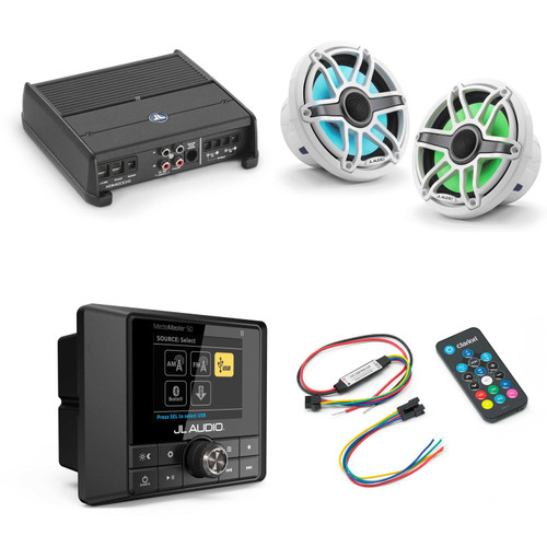 JL Audio MM50 & XDM200/2 w/ M6-770X-S-GwGw-i, RGB LED Gloss White, Sport Grille Speakers & LED Controller