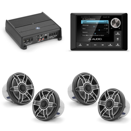 JL Audio MM105 & XDM200/2 w/ (2) M6-880X-S-Gmti, Gunmetal & Titanium Sport Grille Speakers