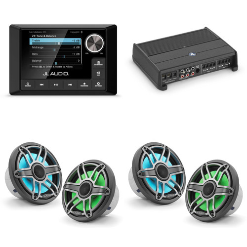 JL Audio MM105 & XDM400/4 w/ (2) M6-770X-S-Gmti-i, RGB LED, Gunmetal & Titanium Sport Grille Speakers