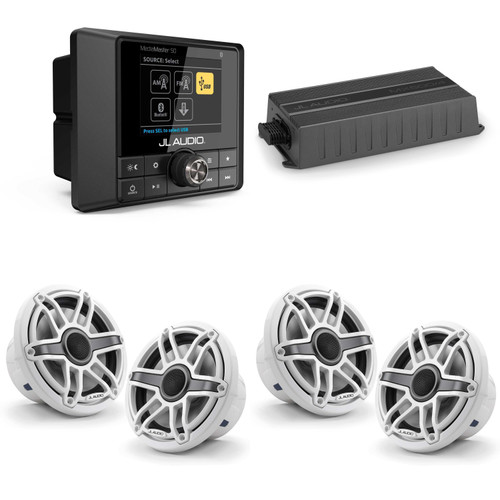 JL Audio MM50 & MX500/4 w/ (2) M6-770X-S-GwGw, Gloss White, Sport Grille Speakers