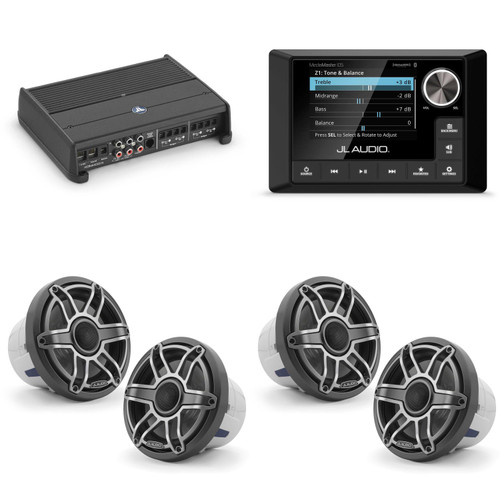JL Audio MM105 & XDM400/4 w/ (2) M6-880X-S-Gmti, Gunmetal & Titanium Sport Grille Speakers