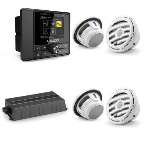 JL Audio MM50 & MX500/4 w/ (2) M6-770X-C-3Gw 7.7, Gloss White, White Tweeter, Classic Grille Speakers