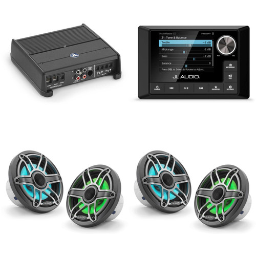 JL Audio MM105 & XDM200/2 w/ (2) M6-650X-S-Gmti-i, RGB LED, Gunmetal & Titanium Sport Grille Speakers
