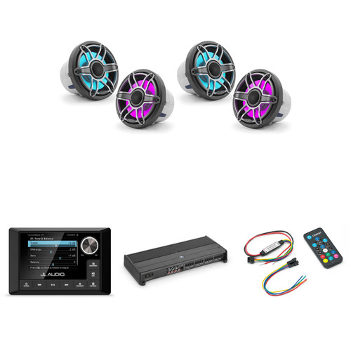 JL Audio MM105 & XDM800/8 w/ (2) M6-880X-S-Gmti-i, RGB LED, Gunmetal & Titanium Sport Grille Speakers & LED Controller