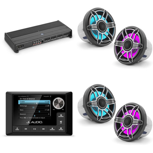 JL Audio MM105 & XDM800/8 w/ (2) M6-880X-S-Gmti-i, RGB LED, Gunmetal & Titanium Sport Grille Speakers