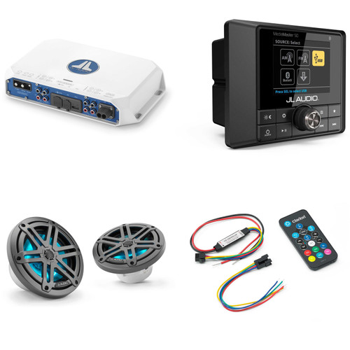 JL Audio MM50 & MV400/4i w/ M3-650X-S-Gm-i LED 6.5 Sport Grill Gunmetal Speakers & LED Remote