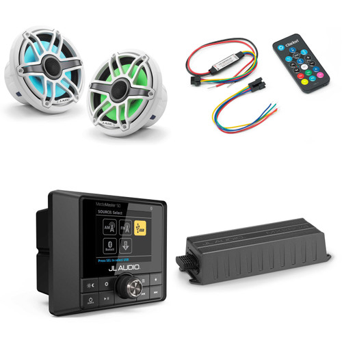 JL Audio MM50 & MX280/4 w/ M6-770X-S-GwGw-i, RGB LED Gloss White, Sport Grille Speakers & LED Controller