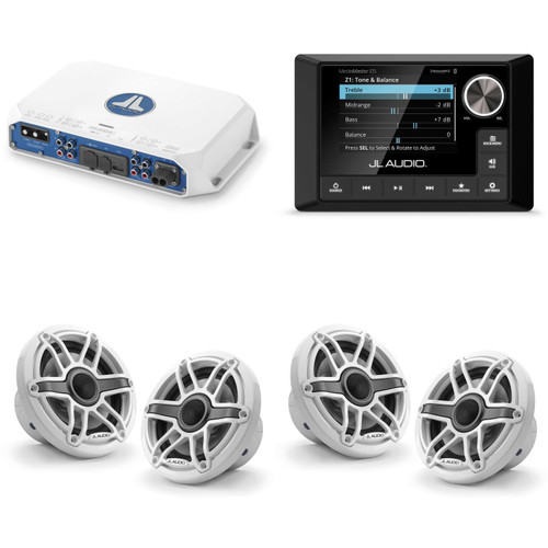 JL Audio MM105 & MV400/4i w/ (2) M6-650X-S-GwGw, Gloss White, Sport Grille Speakers