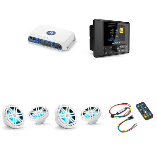 JL Audio MM50 & MV400/4i w/ (2) M3-650X-S-Gw-i RGB LED 6.5 Sport Grill White Speakers & LED Remote