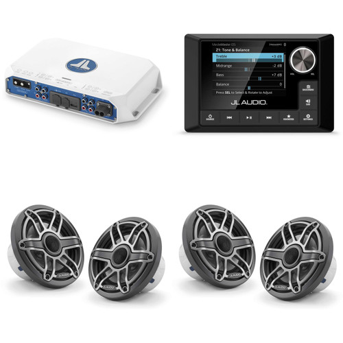 JL Audio MM105 & MV400/4i w/ (2) M6-650X-S-Gmti, Gunmetal & Titanium Sport Grille Speakers
