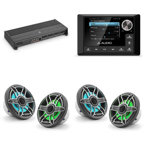 JL Audio MM105 & XDM800/8 w/ (2) M6-650X-S-Gmti-i, RGB LED, Gunmetal & Titanium Sport Grille Speakers