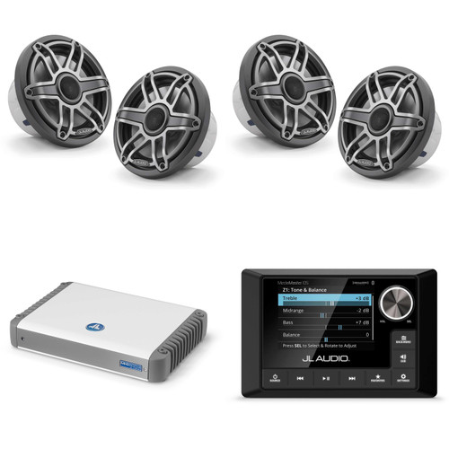 JL Audio MM105 & MHD600/4 w/ (2) M6-770X-S-Gmti, Gunmetal & Titanium Sport Grille Speakers