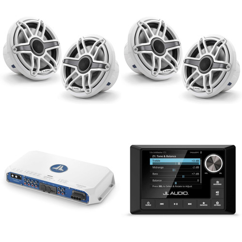 JL Audio MM105 & MV800/8i w/ (2) M6-770X-S-GwGw, Gloss White, Sport Grille Speakers