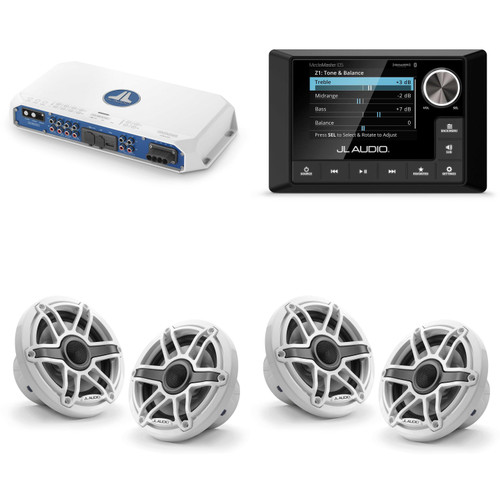 JL Audio MM105 & MV800/8i w/ (2) M6-650X-S-GwGw, Gloss White, Sport Grille Speakers