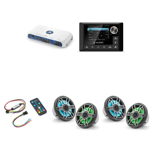 JL Audio MM105 & MV800/8i w/ (2) M6-770X-S-Gmti-i, RGB LED, Gunmetal & Titanium Sport Grille Speakers & LED Controller