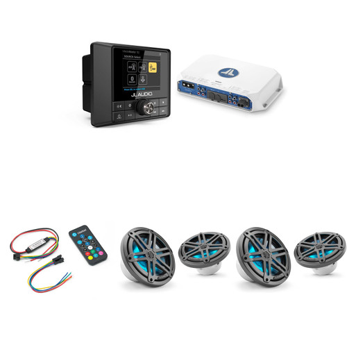 JL Audio MM50 & MV400/4i w/ (2) M3-770X-S-Gm-i LED 7.7 Sport Grill Gunmetal Speakers & LED Remote