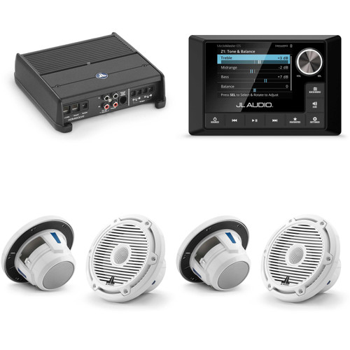 JL Audio MM105 & XDM200/2 w/ (2) M6-650X-C-3Gw 6.5, Gloss White, White Tweeter, Classic Grille Speakers