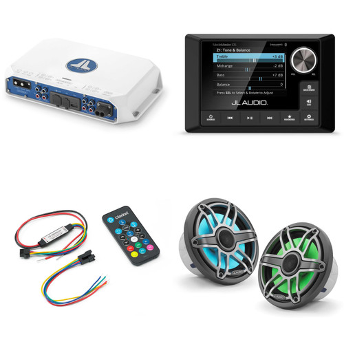 JL Audio MM105 & MV400/4i w/ M6-770X-S-Gmti-i, RGB LED, Gunmetal & Titanium Sport Grille Speakers & LED Controller