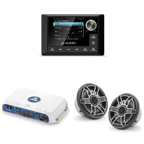 JL Audio MM105 & MV400/4i w/ M6-770X-S-Gmti, Gunmetal & Titanium Sport Grille Speakers