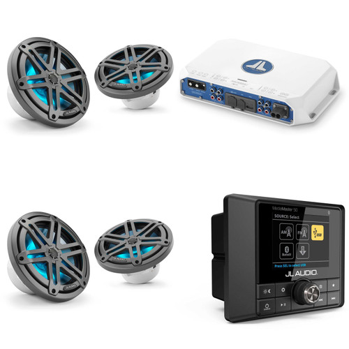 JL Audio MM50 & MV400/4i w/ (2) M3-770X-S-Gm-i LED 7.7 Sport Grill Gunmetal Speakers