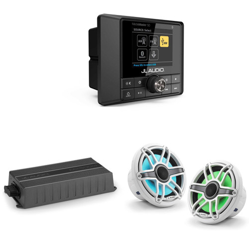 JL Audio MM50 & MX500/4 w/ M6-770X-S-GwGw-i, RGB LED Gloss White, Sport Grille Speakers