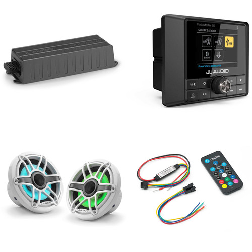 JL Audio MM50 & MX280/4 w/ M6-650X-S-GwGw-i, RGB LED Gloss White, Sport Grille Speakers & LED Controller
