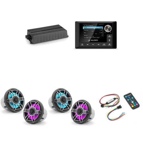 JL Audio MM105 & MX500/4 w/ (2) M6-880X-S-Gmti-i, RGB LED, Gunmetal & Titanium Sport Grille Speakers & LED Controller