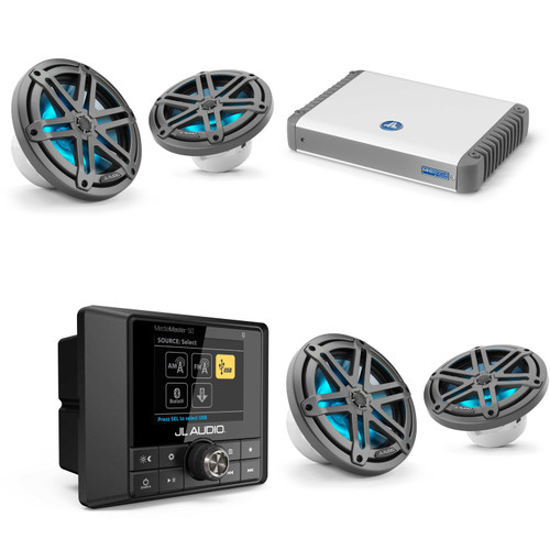 JL Audio MM50 & MHD600/4 w/ (2) M3-770X-S-Gm-i LED 7.7 Sport Grill Gunmetal Speakers