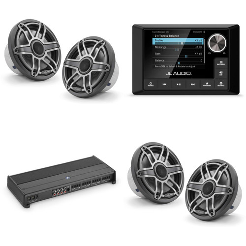 JL Audio MM105 & XDM800/8 w/ (2) M6-770X-S-Gmti, Gunmetal & Titanium Sport Grille Speakers