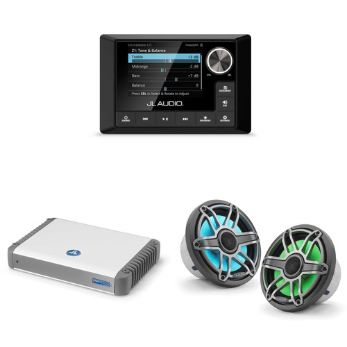 JL Audio MM105 & MHD600/4 w/ M6-770X-S-Gmti-i, RGB LED, Gunmetal & Titanium Sport Grille Speakers