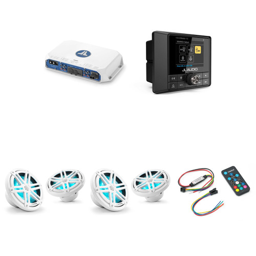 JL Audio MM50 & MV400/4i w/ (2) M3-770X-S-Gw-i RGB LED 7.7 Sport Grill White Speakers & LED Remote