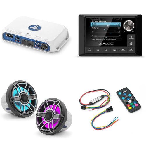 JL Audio MM105 & MV400/4i w/ M6-880X-S-Gmti-i, RGB LED, Gunmetal & Titanium Sport Grille Speakers & LED Controller