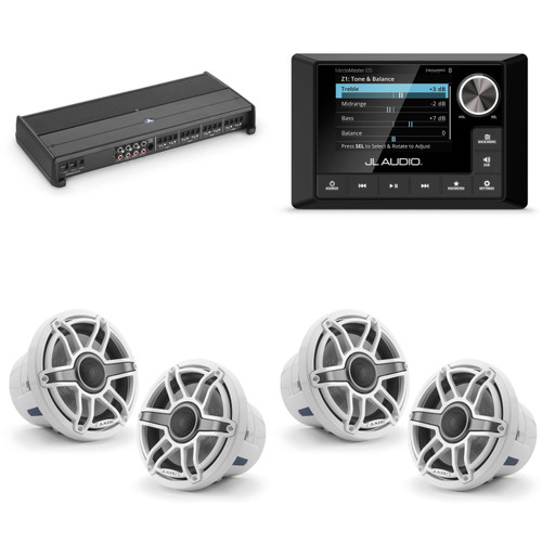 JL Audio MM105 & XDM800/8 w/ (2) M6-880X-S-GwGw, Gloss White, Sport Grille Speakers